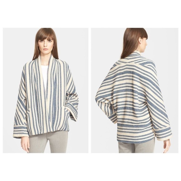 IRO Carson Blazer Striped Embroidered Jacket Oversized Chunky Shawl Bell